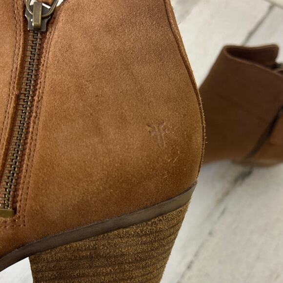 Frye Womens 10 Brown Suede Leather Side Zip Western Heeled Ankle Boots - Picture 10 of 10